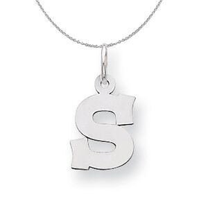Silver, Amanda Collection Small Block Style Initial S Necklace - 24 In